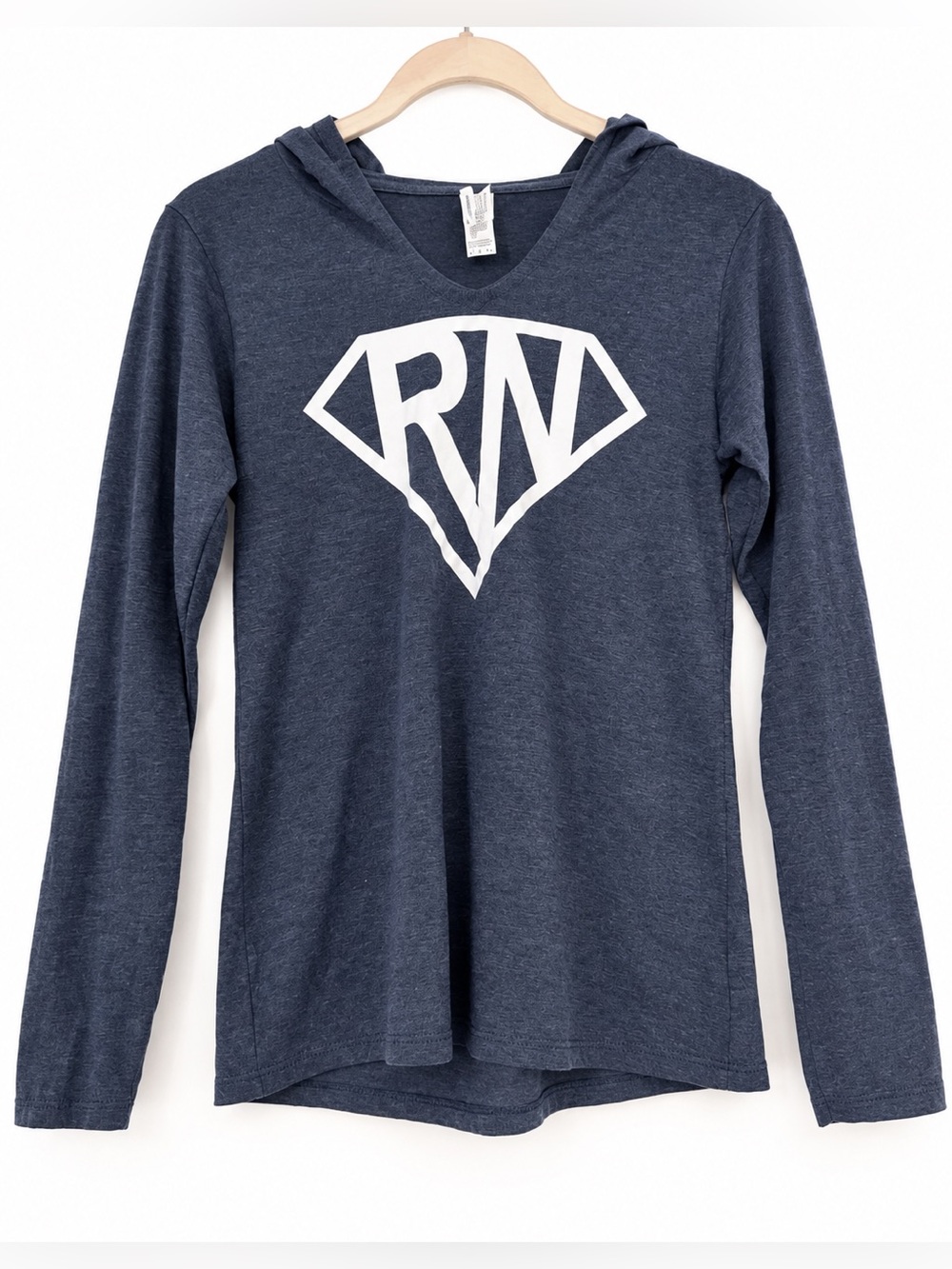New Navy Blue Hooded Long-Sleeve Graphic Tee